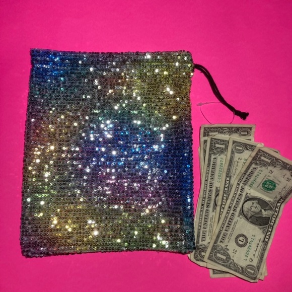 Sequin Stripper Money Bag Wristlet Rainbow Iridescent Bling Rave Dance wear Club - Picture 15 of 15